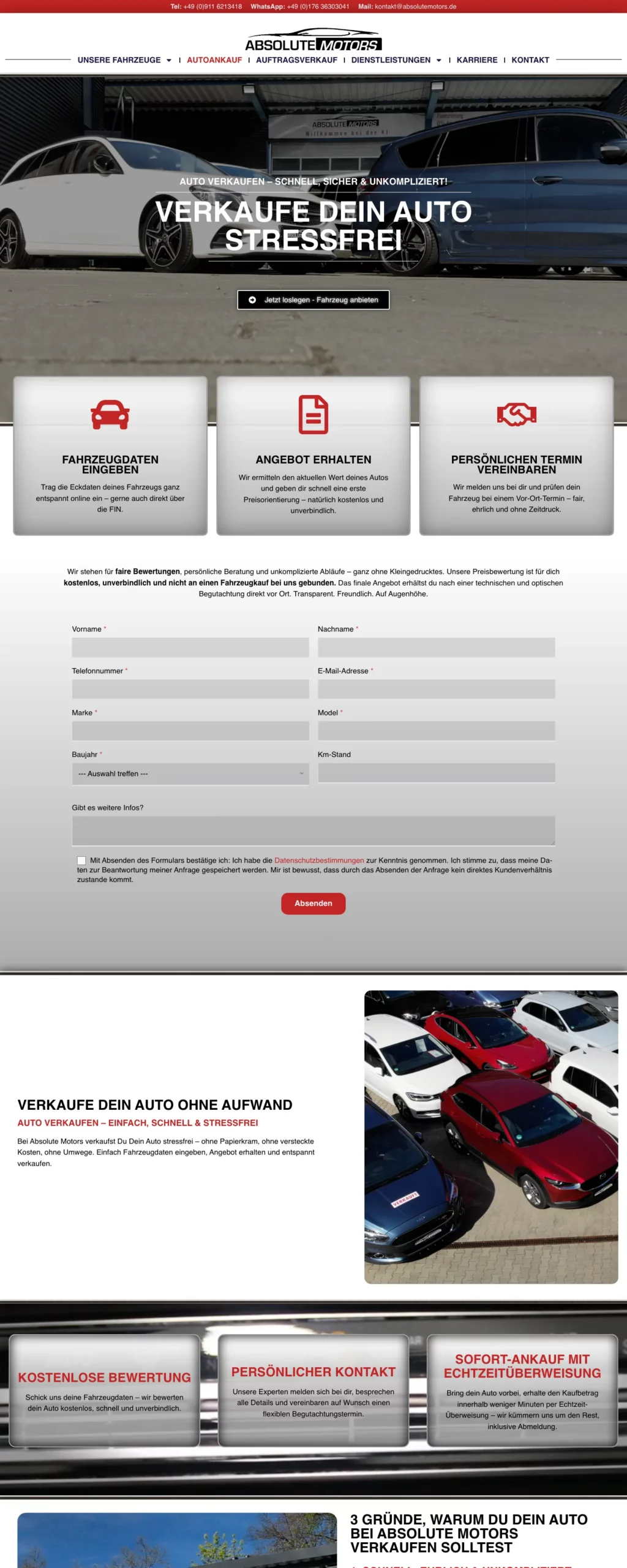 Absolute Motors – Screenshot der Fahrzeugankaufseite