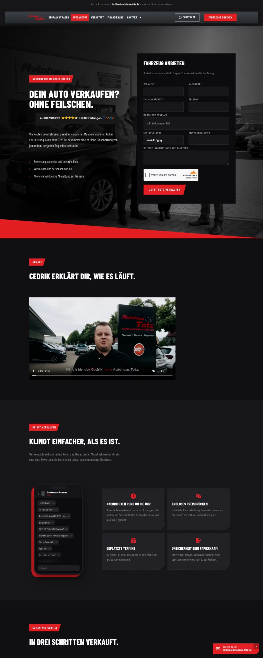 Autohaus Totz – Screenshot der Fahrzeugankaufseite