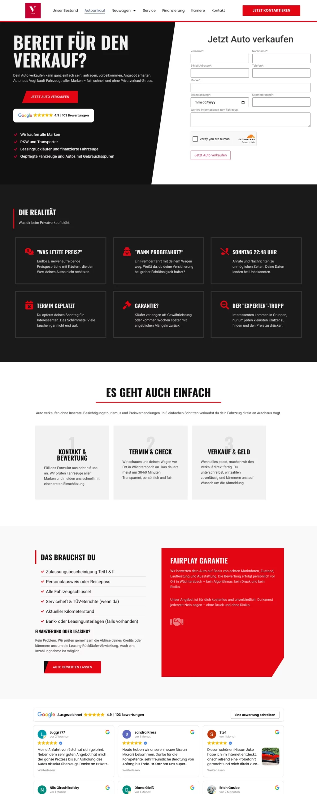 Autohaus Vogt – Screenshot der Fahrzeugankaufseite